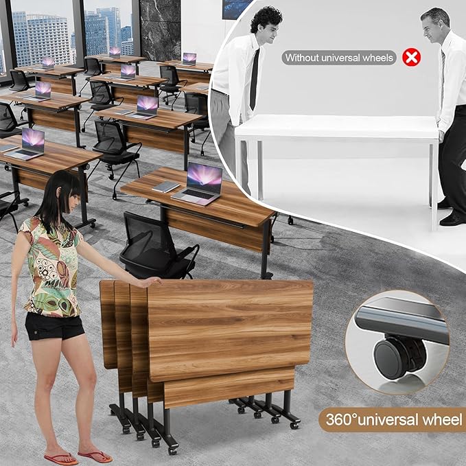 Conference Room Table with Flip-Top Design for Dynamic Meetings, Business Table Computer Desk with Heavy-Duty Frame,Foldable Seminar Meeting Tables for Home Office (2, C, 55.1IN)