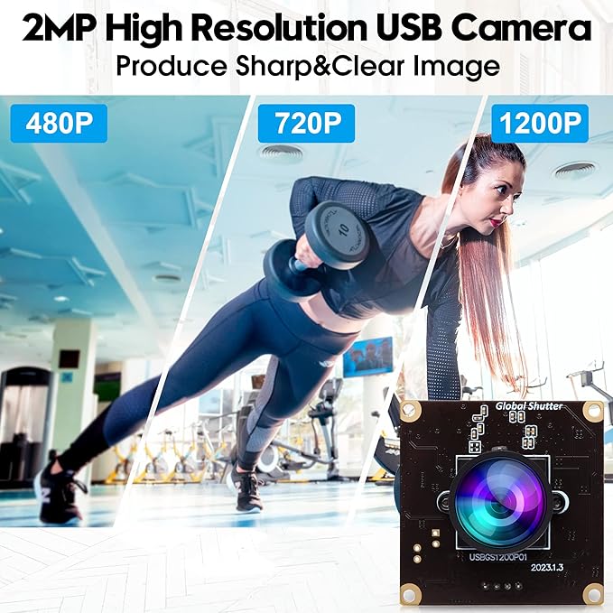 ELP Global Shutter USB Camera Module High Speed with Wide Angle Lens for Computer 1080P Mini UVC USB2.0 Webcam Board High Frame 90fps PC Camera for Laptop (100° no Distortion Lens)