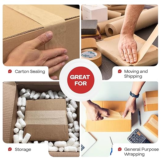 IDL Packaging 2.83" x 450 feet Reinforced Water-Activated Kraft Gummed Tape 30lb Thickness (Pack of 8) - Secure Paper Packing Tape for Secure Carton Sealing - Heavy-Duty for All Conditions, Brown