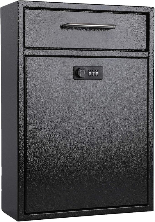 xydled Wall Mount Mailboxes with Combination Lock, Wall Mail Box for Outside, Locking Mailbox with Lock, Hanging Secured Postbox, Security Key Drop Box, 17.6H x 12.2L x 5.7W Inches, Black, XL Large