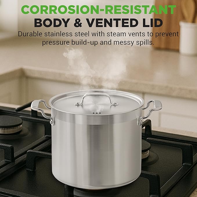 NutriChef 12-Quart Stainless Steel Stockpot with Stainless Steel Lid - 18/8 Food Grade Heavy Duty Large Stock Pot for Stew & Soup, Works w/Induction