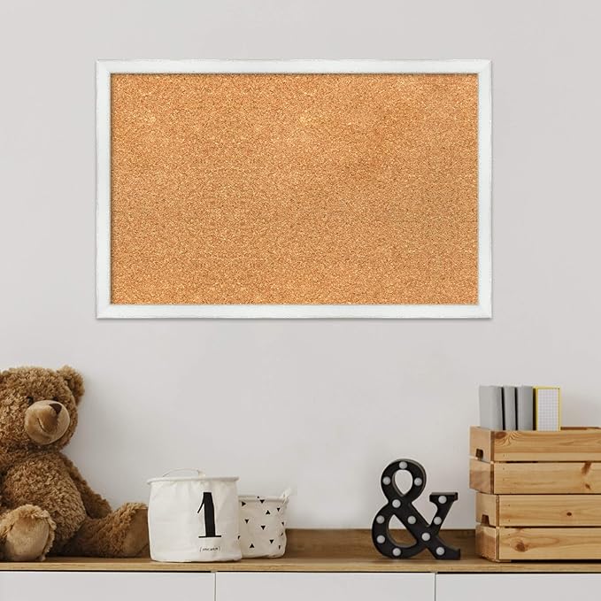 Amanti Art Natural Cork Board for Wall, 15x23 Vision Board with White Frame, Small Corkboard Office Decor for Home Organization, Country Rustic Corkboard Pinboard to Display Items for Home