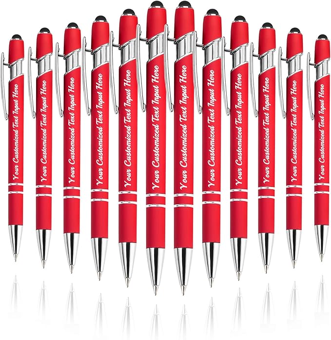 Personalized Ballpoint Pen 12pcs, Custom Pens Free Engraved Bulk with Name Logo, Soft Black Ink Stylus with Touch Metal Office, Gift for Anniversaries, Graduations, Birthdays