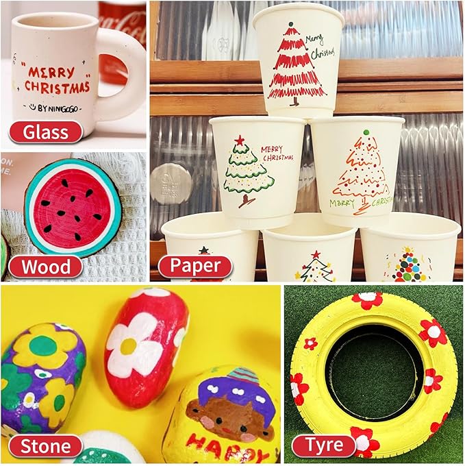 Red Paint Pens Permanent Paint Markers - 24 Pack Oil Based Marking Pens, Medium Point, Quick Drying and Waterproof for Rock Painting Car Tyre Metal, Plastic, Canvas, Wood, Glass