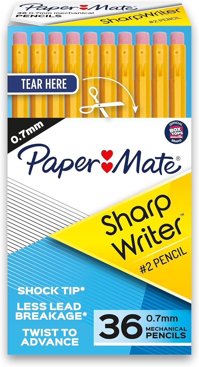 Paper Mate SharpWriter Mechanical Pencils | 0.7 mm #2 Pencil | Pencils for School Supplies, Yellow, 36 Count