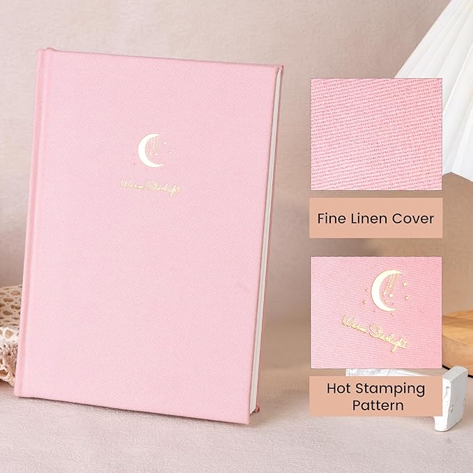 CAGIE Lined Journal Notebook for Women Girls, A5 Hardcover Linen Journals For Writing 256 Pages, Aesthetic Womens Diary, Gifts 8.3'' x 5.7'' Pink