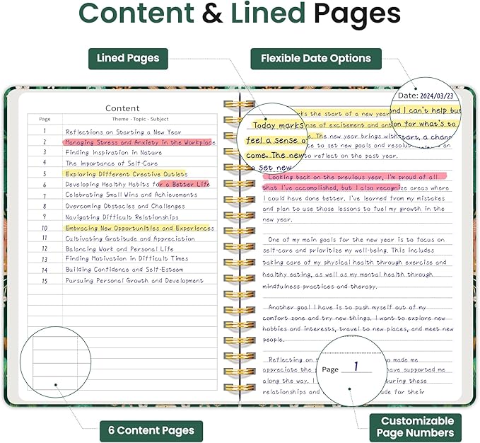 Lined Spiral Notebook Journal for Work, 300 Pages Thick B5 (7.1"x10") College Ruled Journal for Women & Writing, Hardcover Notebook for Note Taking, Perfect for Office Home School, Butterfly