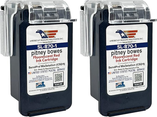 AMERICAN MAILING SOLUTIONS INC. | 2-Pack | PB SL-870-1 Red Fluorescent Ink Cartridge Replacement for SendPro Mailstation (CSD1) Postage Meter…