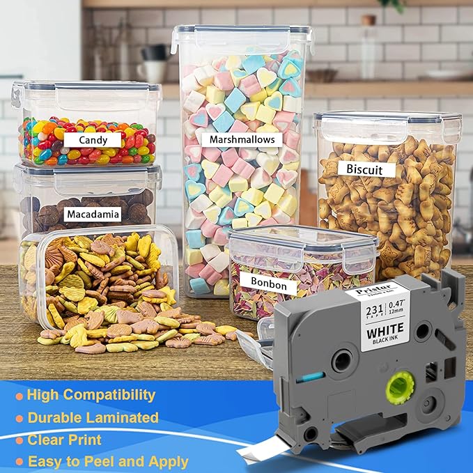 50x Replace for Brother 12mm 0.47 Laminated White TZ Tape, P Touch Label Tape Compatible with Brother Label Maker PTouch PTH210 PTD220 PTH110 PT-1280 PT-1880, Black on White, 1/2 Inch x 26.2 Feet