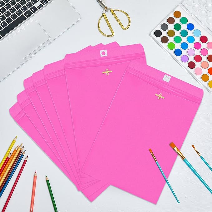 Geyee 100 Pcs Clasp Manilla Envelopes 9 x 12 Inch Gummed Colored Envelopes for Storing or Mailing for Home Office Business Supplies(Rose Pink)