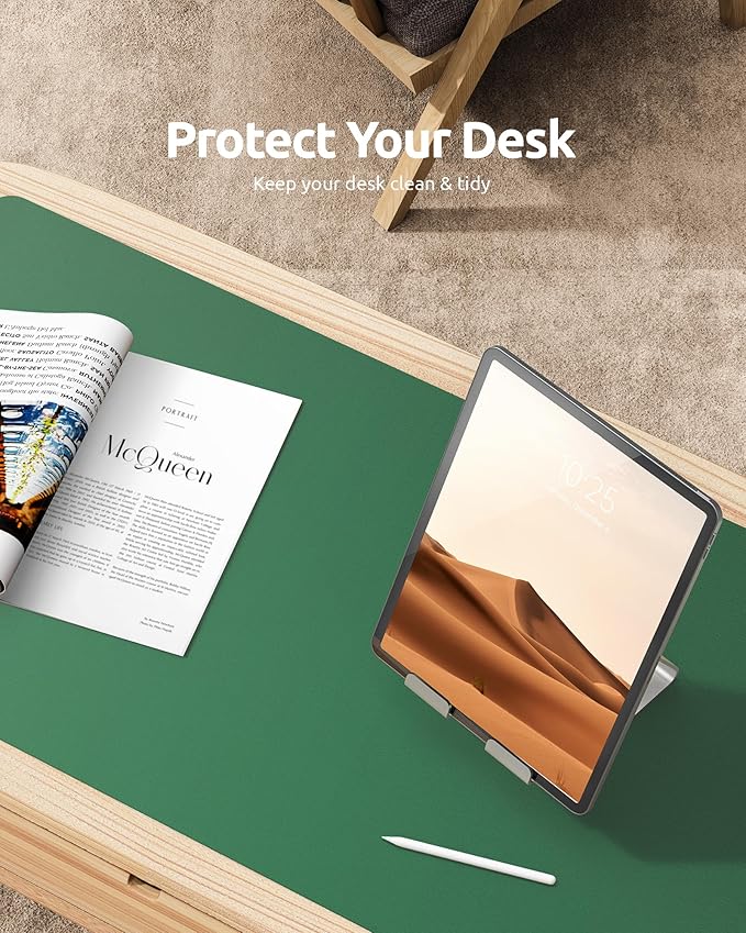 YSAGi Leather Desk Pad Protector, Office Desk Mat, Large Mouse Pad, Non-Slip PU Leather Desk Blotter, Laptop Desk Pad, Waterproof Desk Writing Pad for Office and Home (Jade Green, 23.6" x 13.8")