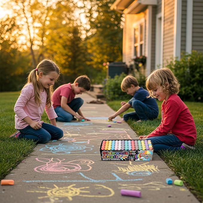 75 PCS Sidewalk Chalk for Kids - 14 Colors, 5 Glitter, Non-Toxic Washable Jumbo Chalks - Bulk Set of Outdoor Paint for Kids and Toddlers - Chalkboard Toys - Big Bucket Chalk for Party