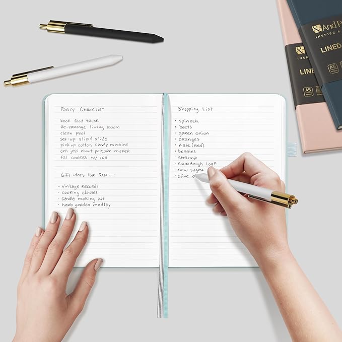 A5 Lined Leather Journal and Pen Set, Hardcover Notebook with Pen, 160 Pages 100gsm Thick Ruled Paper for Men Women, for Work, Business, School or Home Writing, 5.7'' x 8'', Gift Box Included(Green)