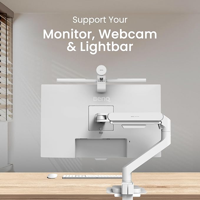 BenQ BSH02 Ergo Monitor Arm -Gas Spring Monitor Stand for Up to 45'' & 44lbs Screens, Heavy Duty, Quick Installation, No Sagging, Top Clamp and Grommet Base, Reinforcement Plate, VESA 75x75 &100x100mm