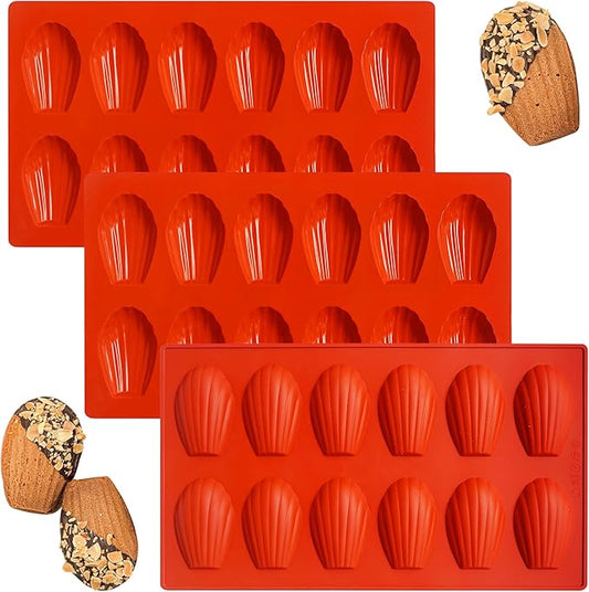 Madeleine Pans for Baking, Non-stick Silicone Madeleine Cookies Trays for Baking, 3Pcs Shell Shape Madeleine Mold Cake Pans (Mini(12-Cavity))