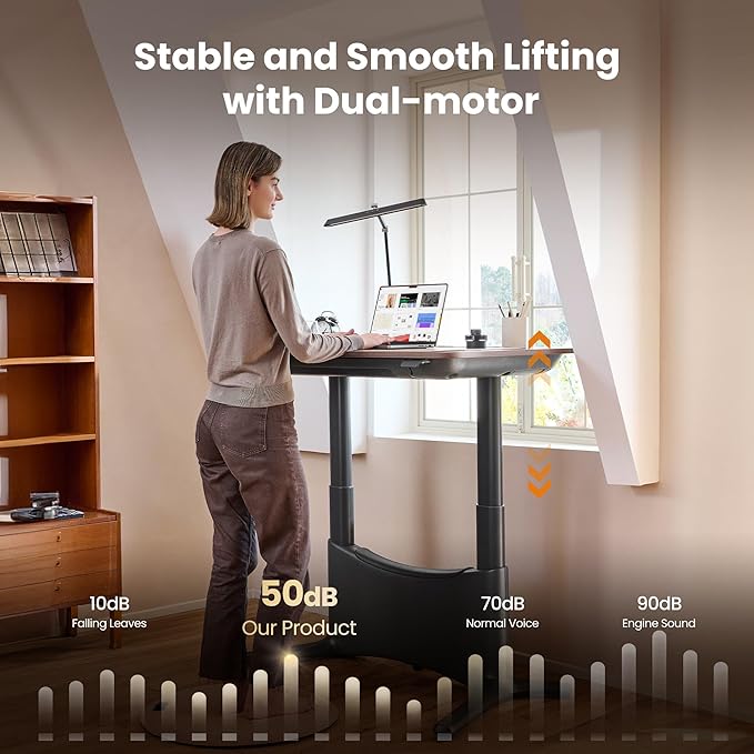 COLAMY Electric Adjustable Standing Desk – 48 x 28 Inch Sit Stand Desk with Drawer & Cable Management, Dual Motor Lift System, Ergonomic Footrest, Home Office Table (MFC Desktop, Walnut + Black)