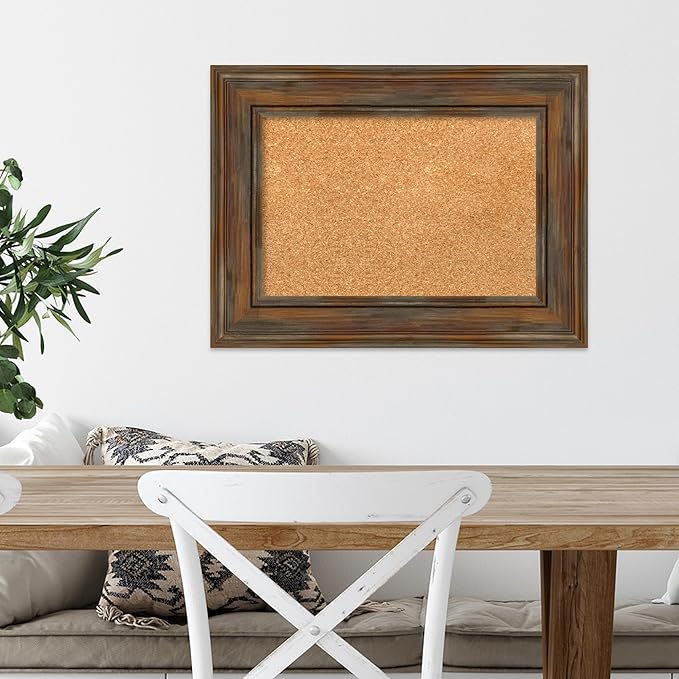Amanti Art Natural Cork Board for Wall, 18x24 Vision Board with Brown Wood Frame, Small Corkboard Office Decor for Home Organization, Country Rustic Corkboard Pinboard to Display Items for Home