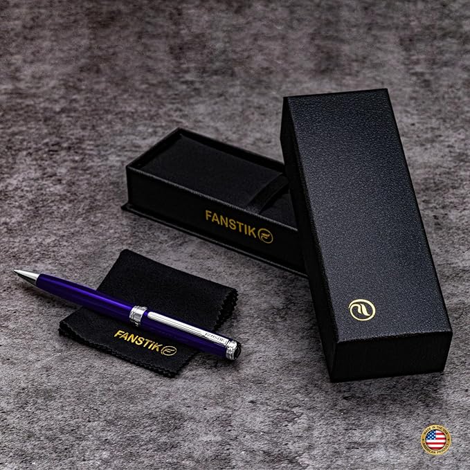 Customized Blue Luxury ballpoint pen (Made In USA) fancy gift set for women, Real 24K Gold Plating, Professional executive pen gift set for men (Lux Custom-BallPoint Blue)