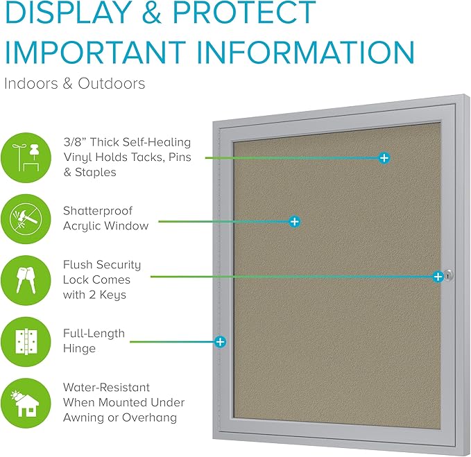 Ghent 36"x30" 1-Door Outdoor Enclosed Vinyl Bulletin Board, Shatter Resistant, with Lock, Satin Aluminum Frame - Caramel (PA13630VX-181), Made in the USA