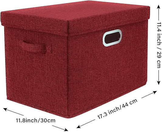 TYEERS Large Collapsible Storage Bins with Lids, Organization Bins for Closet Storage, Clothes Storage, Folding Storage Box with Lids for Home Office Storage - 3 Pack - Red Wine