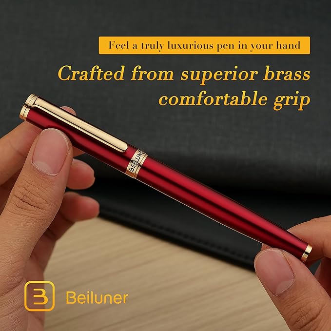 BEILUNER Red Fountain Pen,Stunning Luxury,24K Gilded Nib(Medium),Gorgeous 24K Gold Finish, Ink Converter,Trustworthy Pen Gift for Men&Women-Elegant,Fancy,Executive,Calligraphy, Nice Pens for Writing
