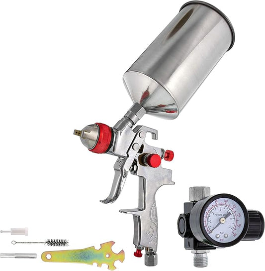 TCP Global Professional HVLP Spray Gun 1.4mm - Gravity Feed Auto Paint Gun Kit for Basecoat, Clearcoat, Primer - Spray Guns Paint Sprayer with Air Compressor Regulator (G6600-13)