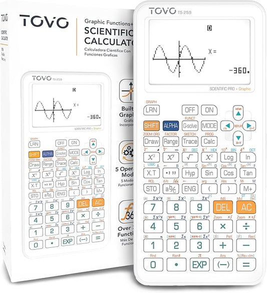 TOVO Scientific Calculator with Graphing Functions, Multiple Modes, 360 Functions, Large Screen, Intuitive Interface for Beginners, High School & Advanced Courses, TS-259 (Developed by CATIGA)