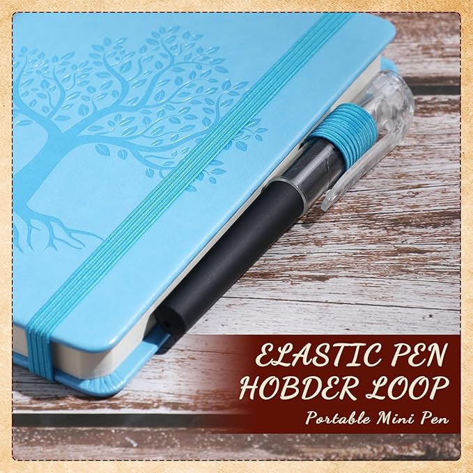 Estune Tree Small Notebooks Pen Leather Lined Pocket Subject Notebooks Hardcover Pocket Notepad Cute Ruled Leather Journals with Pen Holder for Men Women School Business, A6(Stylish Color,30 Set)