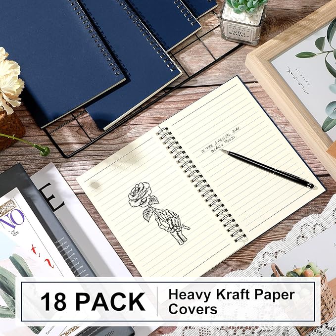 Yahenda 18 Pcs Spiral Notebook Bulk A5 Journal Lined 8.3'' x 5.5'' Writing Composition Paper Small Notepad Subject Notebook for Students Office Business Back to School Supplies (Deep Blue)