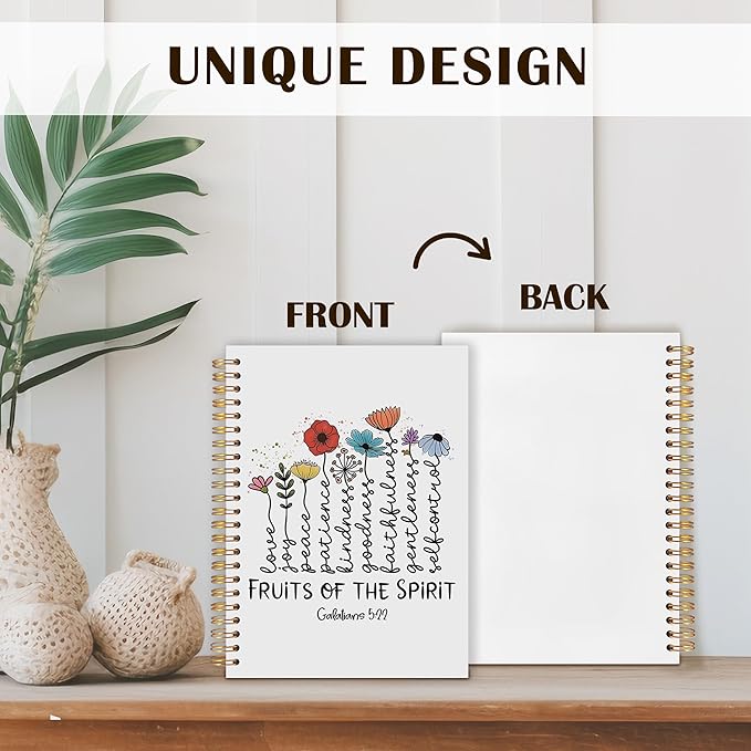 Qabliqo Fruit of the Spirit Christian Spiral Notebooks, Galatians 5:22 Bible Journals for Writing, Religious Scripture Journal for Women, Floral Bible Notebook for Note Taking, 5.5x8.3 Inch