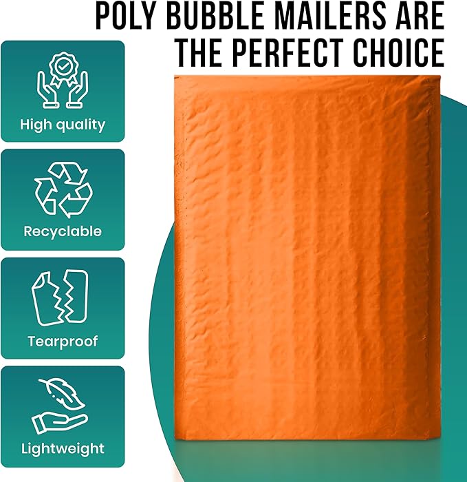 Levex - #0000 4" x 6" [5 Pack] Orange Poly Bubble Mailers, Padded Envelope Mailers, Packing Envelope & Mailing Bags for Shipping