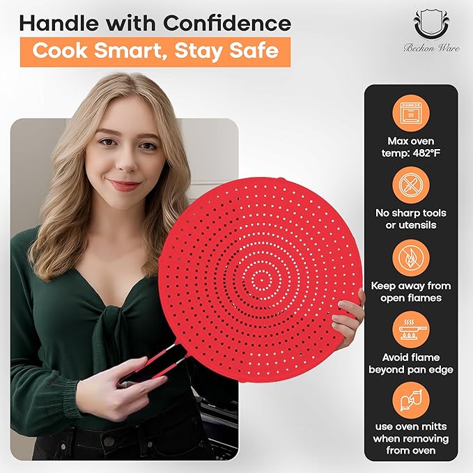 Frying Pan Splatter Screen | USA Brand | 13-Inch Red, Fit Pans (12" to 13") Silicone Grease Splatter Guard for Frying Pan and Stove by Beckon Ware