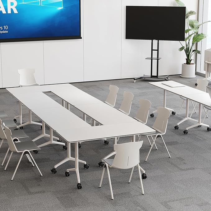 Folding Conference Room Tables 6 Pack, Foldable Modern Mobile Meeting Table Desk Training Table 6FT Large Rolling OfficeTable for Conference Training Classroom (2, 55" * 23.6" * 29.5")