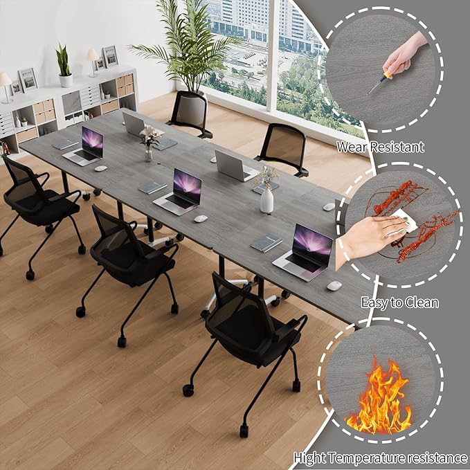 Conference Room Table with Flip-Top Design for Dynamic Meetings, Business Table Computer Desk with Heavy-Duty Frame,Foldable Seminar Meeting Tables for Home Office (6, B, 47.2IN)
