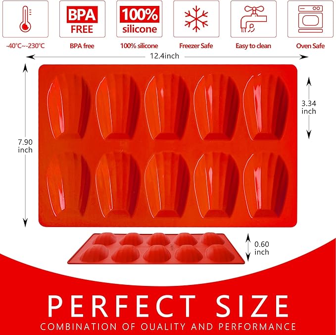 Madeleine Pans for Baking, Non-stick Silicone Madeleine Cookies Trays for Baking, 3Pcs Shell Shape Madeleine Mold Cake Pans (Regular(10-Cavity))