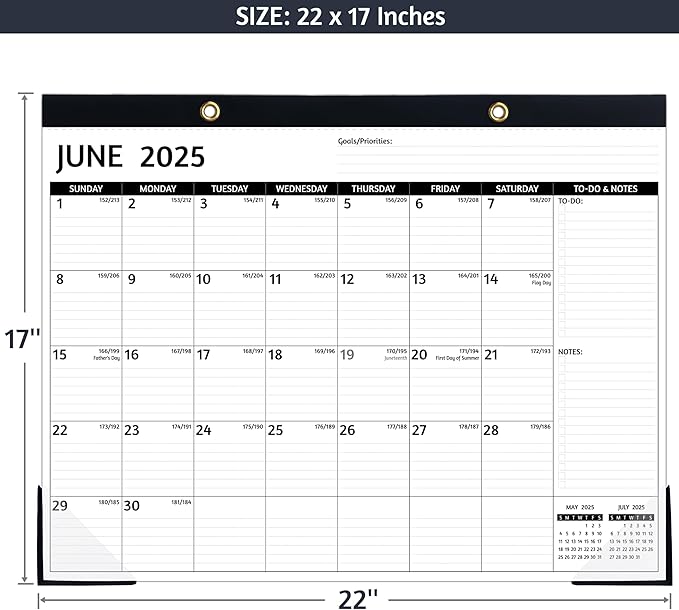 2025-2026 Desk Calendar – Jan 2025 – Jun 2026, 18 Monthly Calendar 2025-2026, Large Desk Calendar, 22'' x 17'', 2025 Desk/Wall Calendar with Desk Pad, To-do Lists, Ruled Blocks, Corner Protectors