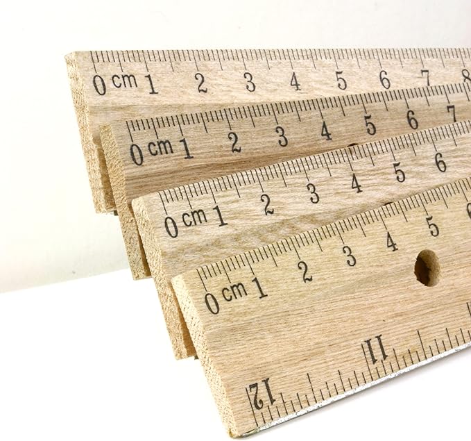 BAZIC Wooden Ruler 12" (30cm), Singel Metal Edge, Inches Centimeter Metric Measuring Drafting Rulers, for Students School Supplies (3/Pack), 2-Packs