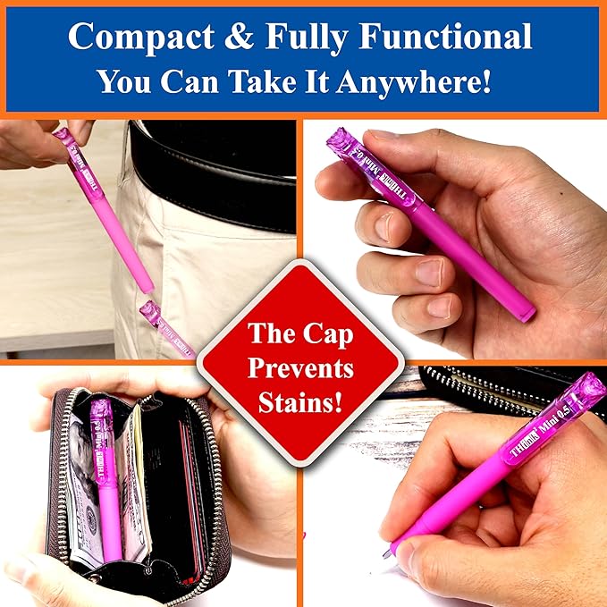 THINK2MASTER [24 Pens - Pink Ink Think2 0.5mm Pocketable Mini Gel Pens. (24 Pink) Fine Point Small Rollerball Pens with Smooth Quick Drying Ink.