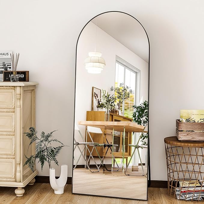 HARRITPURE Arched Full Length Mirror - 64"x21" Free Standing Leaning Mirror Hanging Mounted Aluminum Frame Modern Home Decor for Living Room, Bedroom, Cloakroom, Black