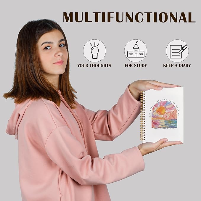 Qabliqo Watercolor Christian Spiral Notebooks, His Mercies Are New Every Morning Bible Journals for Writing, Religious Prayer Journal for Woman, Scripture Notebook for Note Taking, 5.5x8.3 Inch