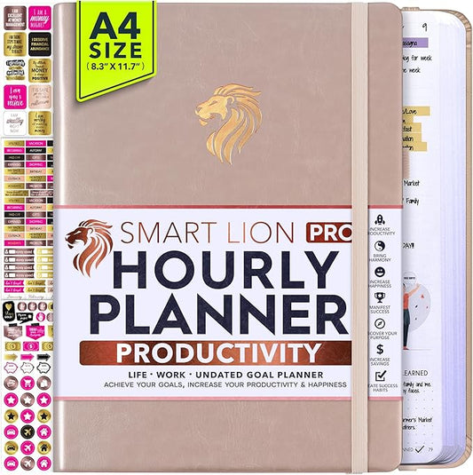 Hourly Planner - Undated Daily, Weekly & Monthly Planner with Budget Section | A 12 Month Journey to Increase Productivity & Happiness | Life Organizer & Gratitude Journal - Vertical Format