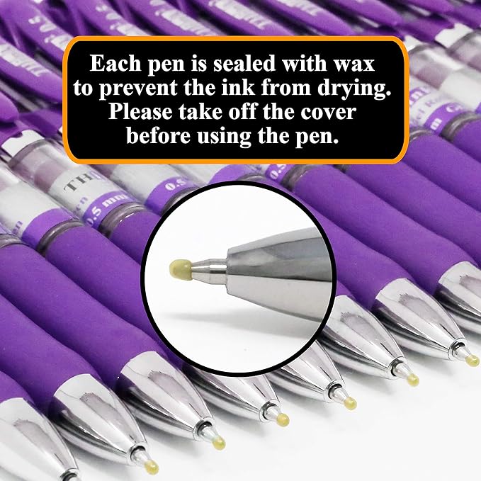 THINK2MASTER [24 Pens - Purple Ink] Think2 Retractable Gel Pens. (24 Purple) Fine Point (0.5mm) Rollerball Pens with Comfort Grip.