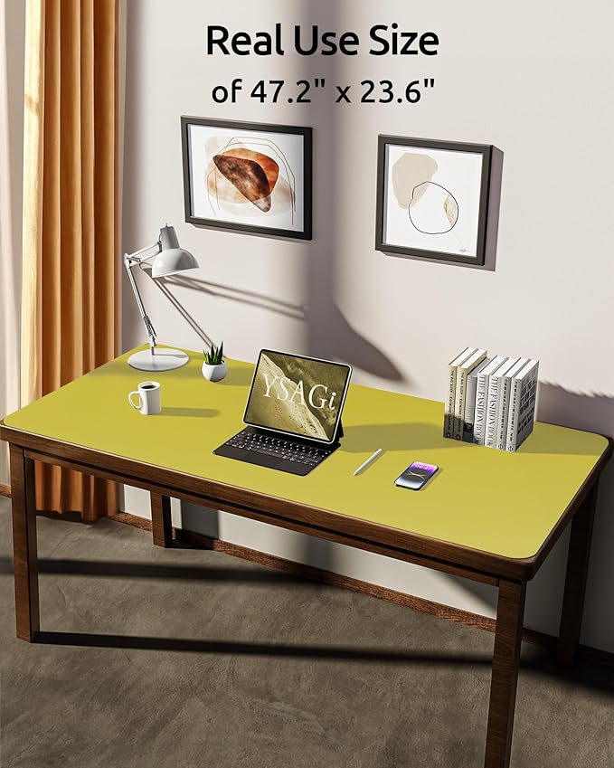 YSAGi Leather Desk Protector, Office Mat, Large Mouse Mat, Non-Slip PU Leather Blotter, Laptop Desk, Waterproof Writing Pad for Office and Home (Olive Green, 47.2" x 23.6")