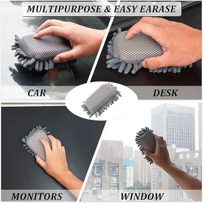 Zonon 4 Pieces Dry Erase Eraser Microfiber Shag Washable Whiteboard Eraser for Markers, Chalk, Classroom, Home and Office(Gray)