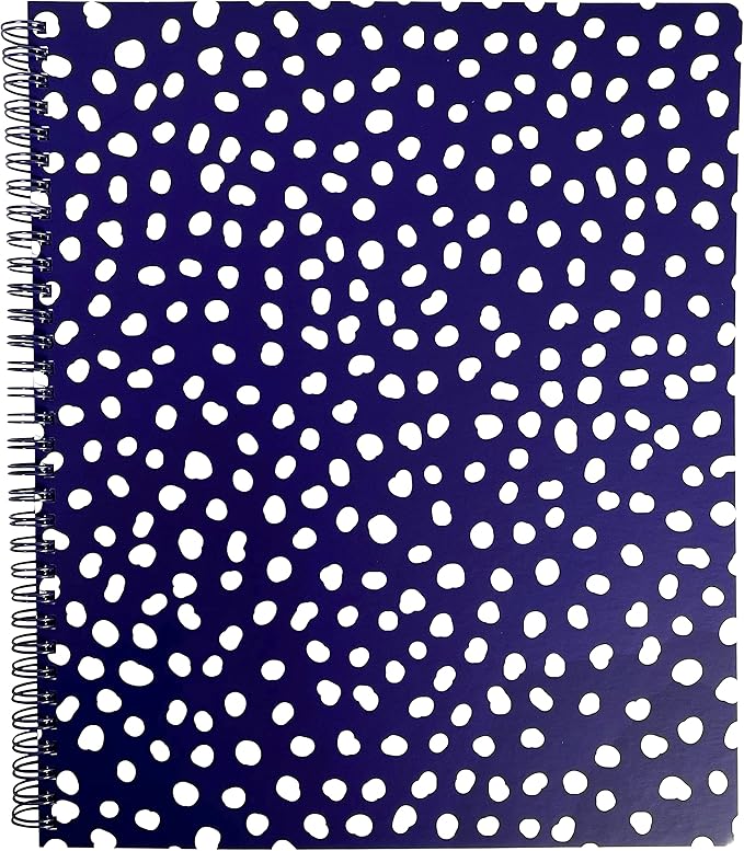 Steel Mill & Co Cute Large Spiral Notebook College Ruled, 11" x 9.5" with Durable Hardcover and 160 Lined Pages, Navy Dots