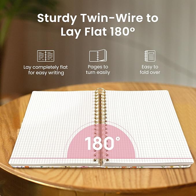 Spiral Graph Paper Notebook Journal for Work, 300 Pages, Thick B5 (7.1"x10") Grid Journals for Women & Writing, Hardcover Notebook for Note Taking, Perfect for Work School Note Taking Business, Floral