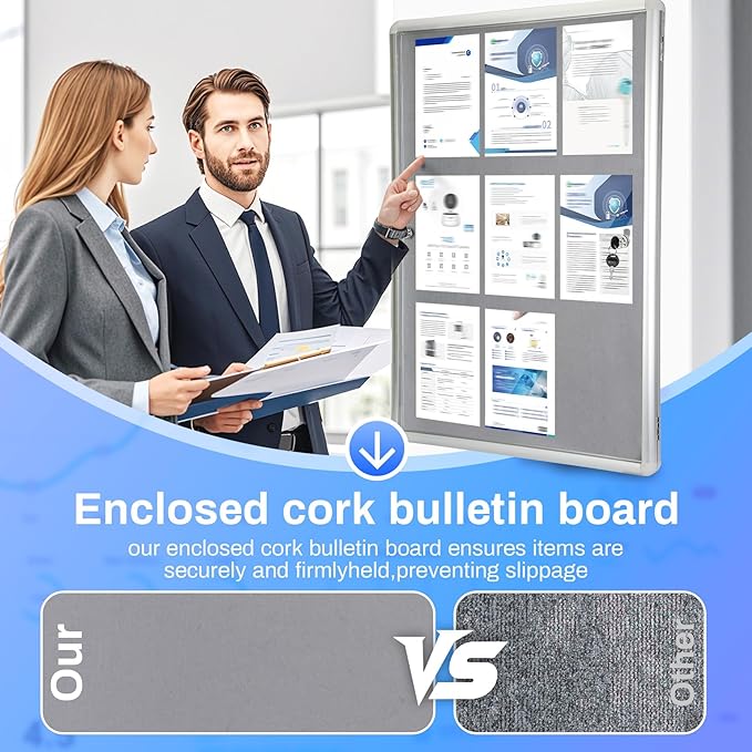 Magula 36"x24" Enclosed Bulletin Board Tamper-Proof Dispaly Case, Aluminium Frame, Shatter Resistant Lockable Bulletin Board, Lockable Noticeboard