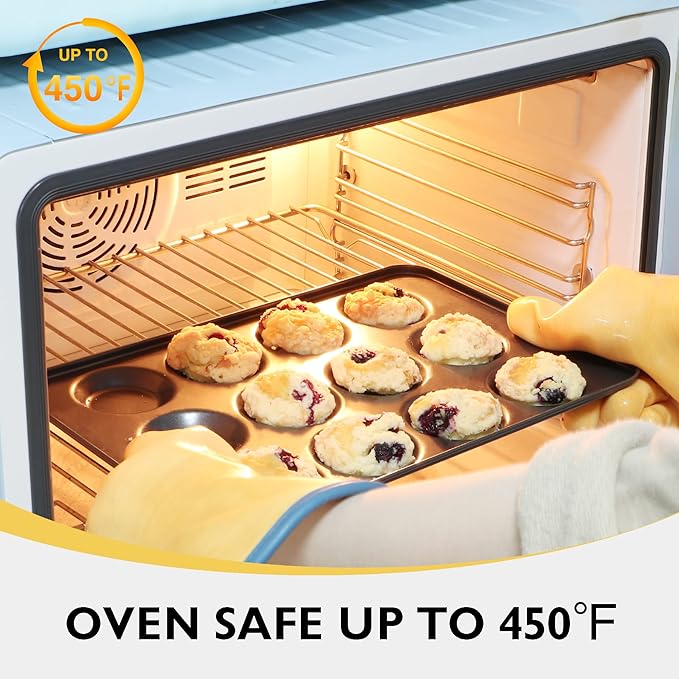 HONGBAKE Mini Muffin Top Pan for Baking, Premium 12 Cavity Small Whoopie Pie Pan, Nonstick Yorkshire Pudding Pan for Pansuffin, Moon Pie, Cookies, Dishwasher Safe and Easy to Clean