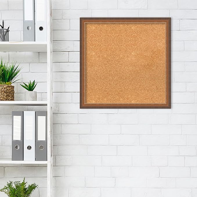 Amanti Art Natural Cork Board for Wall, 22x22 Vision Board with Bronze Frame, Medium Corkboard Office Decor for Home Organization, Modern Corkboard Pinboard to Display Items for Home Organization in
