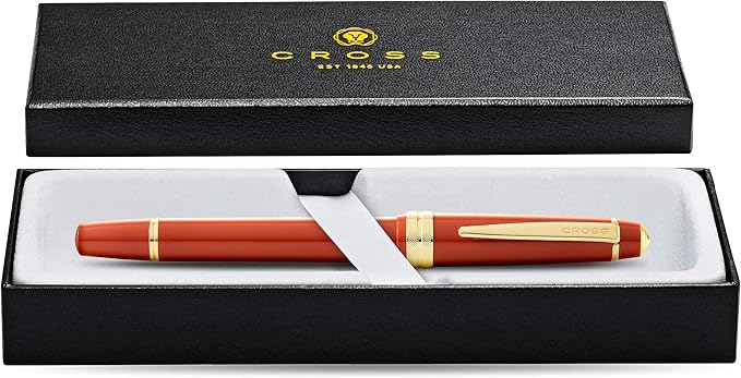 Cross Bailey Light Refillable Fountain Presented in a Everyday Gift Box - Medium Point, Black Ink, Polished Amber